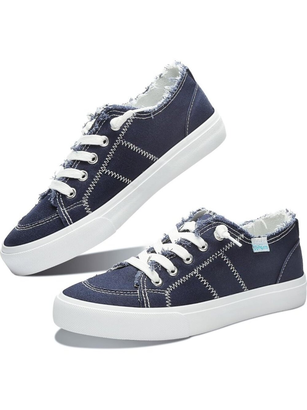 Women's Navy Play Fashion Sneakers Washed and Leopard Canvas Slip Shoes